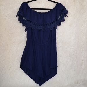Navy Blue Off the Shoulder ROMPER : Size L